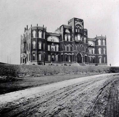 1906 photograph of Administration Building. View of the old administration Building after the fire.
