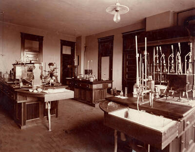 1904 photograph of Administration Building. View of the Chemistry laboratory in the old Administration.