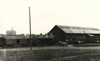 1905 photograph of Administration Building. View from the railroad yard to the old administration Building.