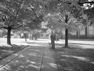 1930 photograph of Administration Building. View of the entrance.
