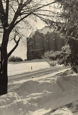 1948 photograph of Administration Building. View of winter.