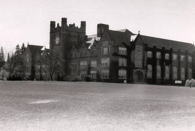 1954 photograph of Administration Building. View of the ivy on the building.
