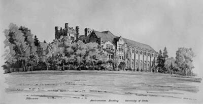 1930 photograph of Sketch of Administration Building. Donor: U of I Alumni Office.