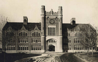 1910 photograph of Administration Building. View of the Administration building from the east.