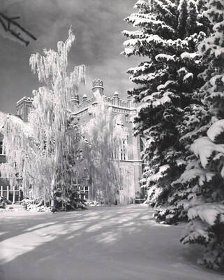 1922 photograph of Administration Building. View of winter scene.