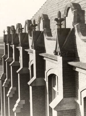 1960 photograph of Administration Building. View of the roofline.