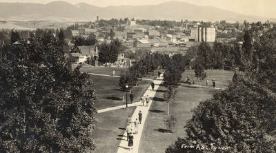 1940 photograph of campus as seen from Administration Tower. View of Moscow in the background. Donor: Helen P. Barney.