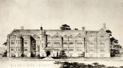 1929 photograph of Forney Hall. Architect's drawing.