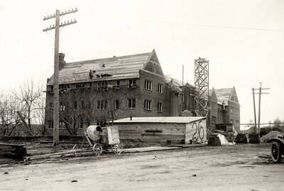 1923 photograph of Forney Hall. View of construction.