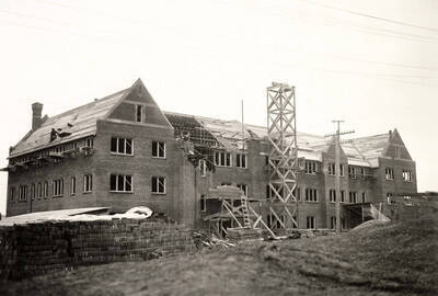1923 photograph of Forney Hall. View of construction.