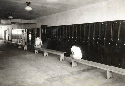1930 photograph of Memorial Gymnasium. View of the locker room.