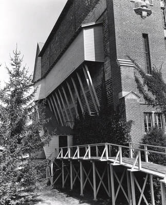 1928 photograph of Memorial Gymnasium. View of the west end.
