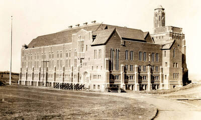 1928 photograph of Memorial Gymnasium. View of the southeast corner.