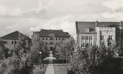 1920 photograph of Morrill Hall. View from Administration lawn, Science Hall on the right and Geology on left.