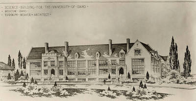 1920 photograph of Science Hall Renamed Life Sciences Building in 1964. Architect's drawing.
