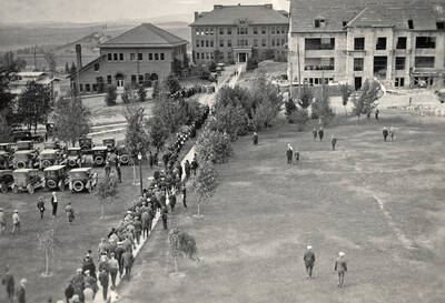 1924-09-17 photograph of Science Hall Renamed Life Sciences Building in 1964. View of the Masonic procession.