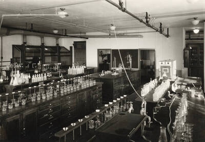 1927 photograph of Science Hall Renamed Life Sciences Building in 1964. View of the Chemistry laboratory.