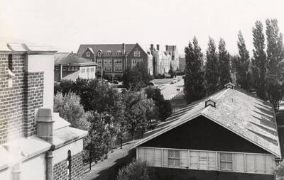 1937 photograph of Science Hall Renamed Life Sciences Building in 1964. View of Lewis Court (SW corner of Line and University).