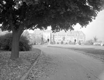 1935 photograph of Science Hall Renamed Life Sciences Building in 1964. View from Administration drive.