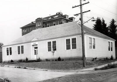 1936 photograph of Entomology Building Also print. Morrill Hall is visible in the background.