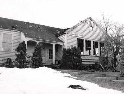 1952 photograph of Industrial Arts Building. View after the fire of March 20th.