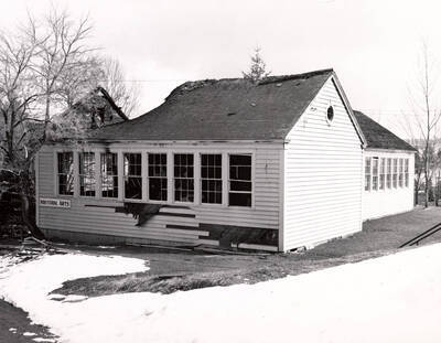 1952 photograph of Industrial Arts Building. View after the fire of March 20th.
