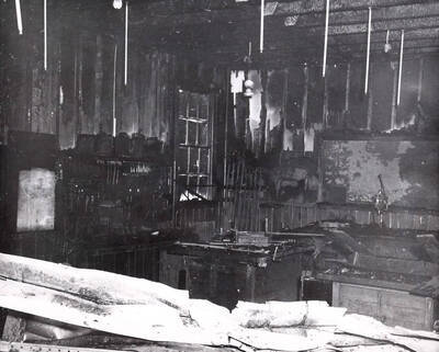 1952 photograph of Industrial Arts Building. View of the interior after the March 20th fire.