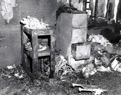 1970-05-01 photograph of Navy Building. View of a burned out office. Donor: Alumni Office.