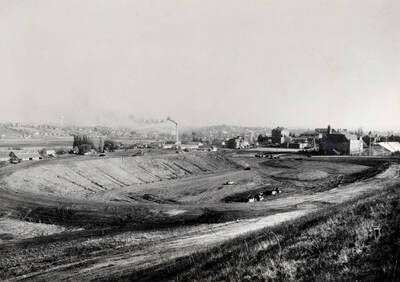 1936 photograph of Neale Stadium. View of the excavation of the site.