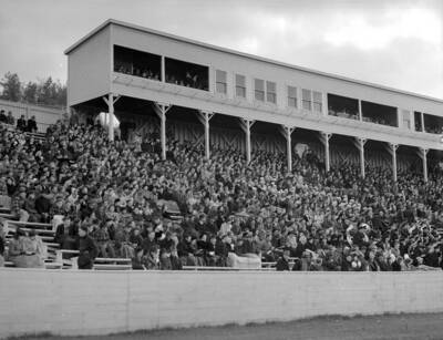 1940 photograph of Neale Stadium. View shows the grandstands full of fans.