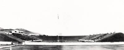1937 photograph of Neale Stadium. View of a football game.