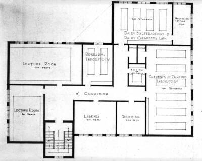 1945 photograph of Dairy Science Building. View of the floor plans.