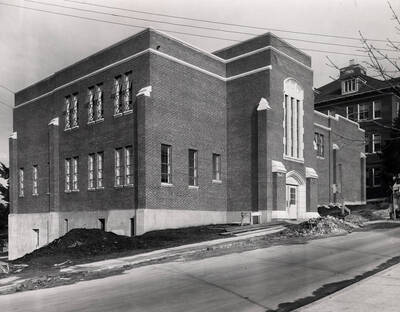 1942 photograph of Dairy Science Building. View of the nearly completed construction.