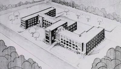 1950 illustration of Gault Hall. Architect's rendering.