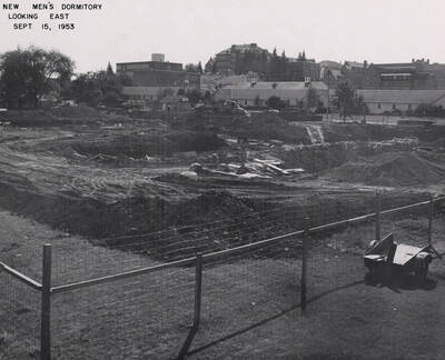 September 15, 1953 photograph of Gault Hall under construction. Morrill Hall in the background.