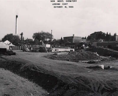 October 15, 1953 photograph of Gault Hall under construction. Morrill Hall in the background.