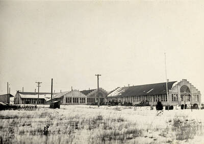 January 1, 1924 photograph of the Engineering laboratories. Snow covers the scene.