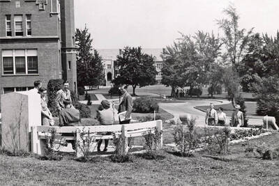 1946 photograph of Memorial Steps. Administration Building to the left.