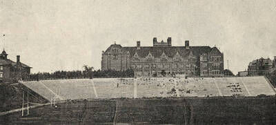 1936 photograph of MacLean Field. Administration Building in the background.