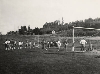 1923 photograph of MacLean Field. Charlie Erb and Stew Beam coaching students.