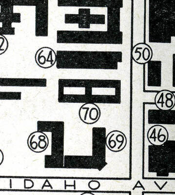 No image of this structure have been located. This image is cropped from the University Campus Bulletin Maps of the year listed.