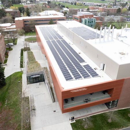 Drone image showing the the solar array on top of the IRIC