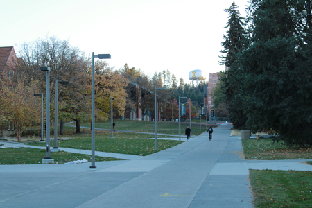 Photograph of the academic mall devoid of student traffic between classes