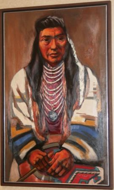 Portrait painting of Chief Lawyer displayed in a brown wood frame with a silver metal inner trim.