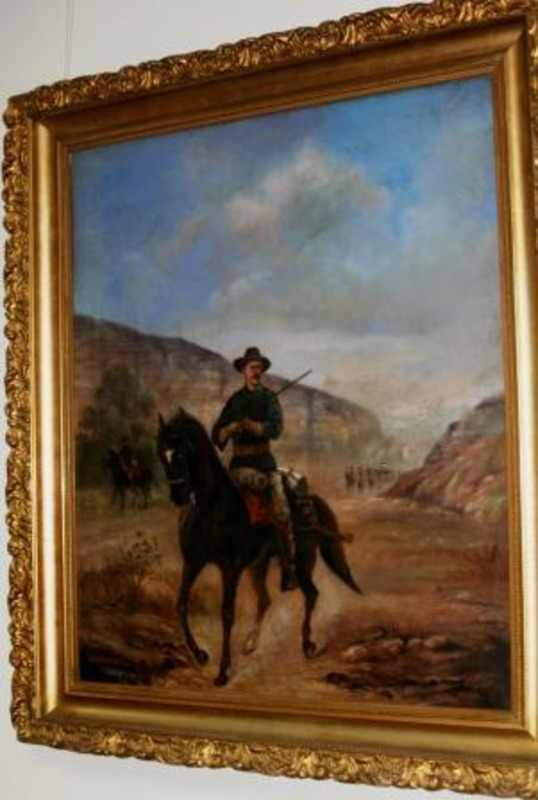 Painting depicting soldiers on horses in Lapwai, Idaho.