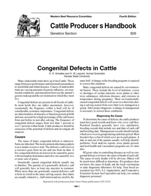 Congenital Defects in Cattle | R. R. Schalles; H. W. Leipold | Western Beef Resource Committee, Cattle Producer's Handbook, 4th edition, Genetics Section, 826 | Kansas State University