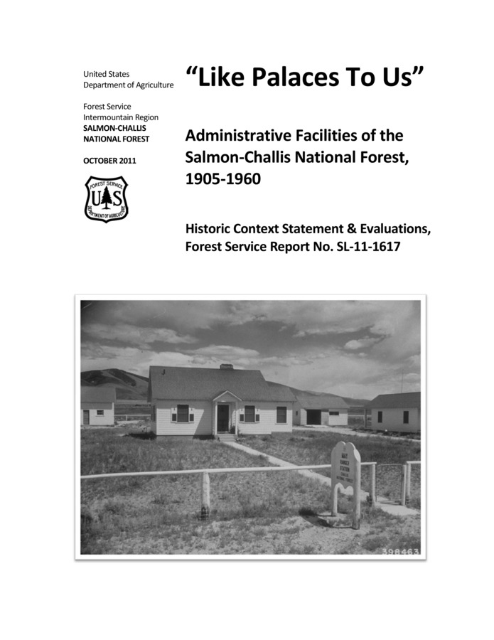 A long and in depth overview of administration buildings in the Lemhi, Salmon, Challis, and later Salmon-Challis National Forests. There is a chapter for the CCC camps and one for each ranger district, among a few others.