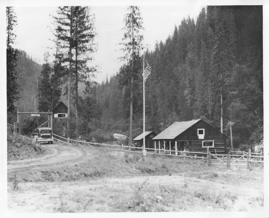 A photograph of the Canyon Creek Ranger Station in the Clearwater National Forest. It was taken as part of a record of administrative structures in the Clearwater National Forest.