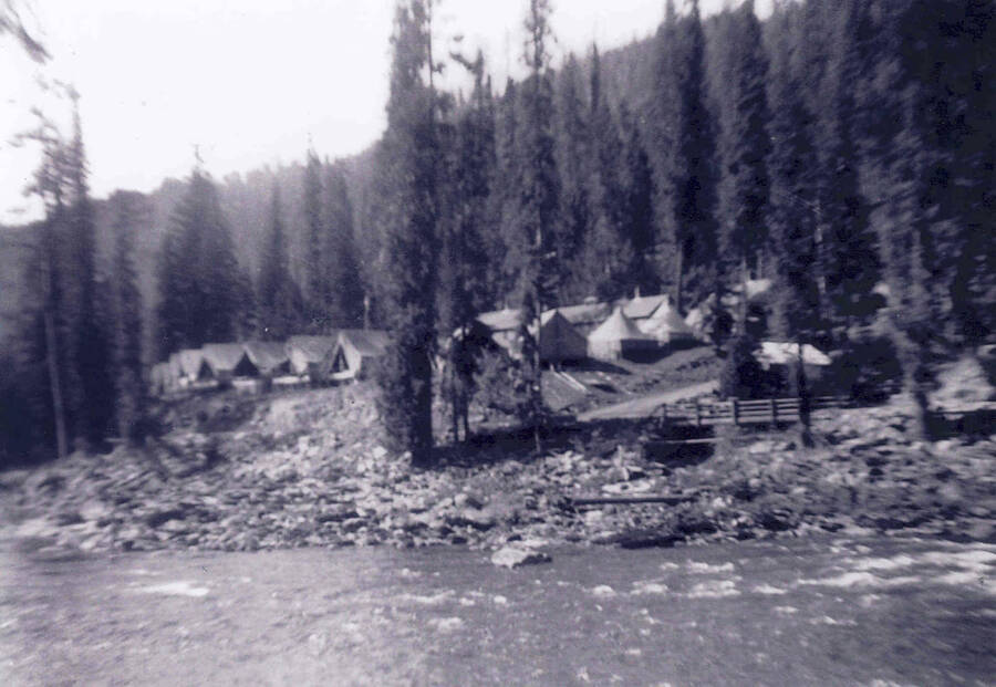Glover Creek CCC camp on Selway River, 1935.