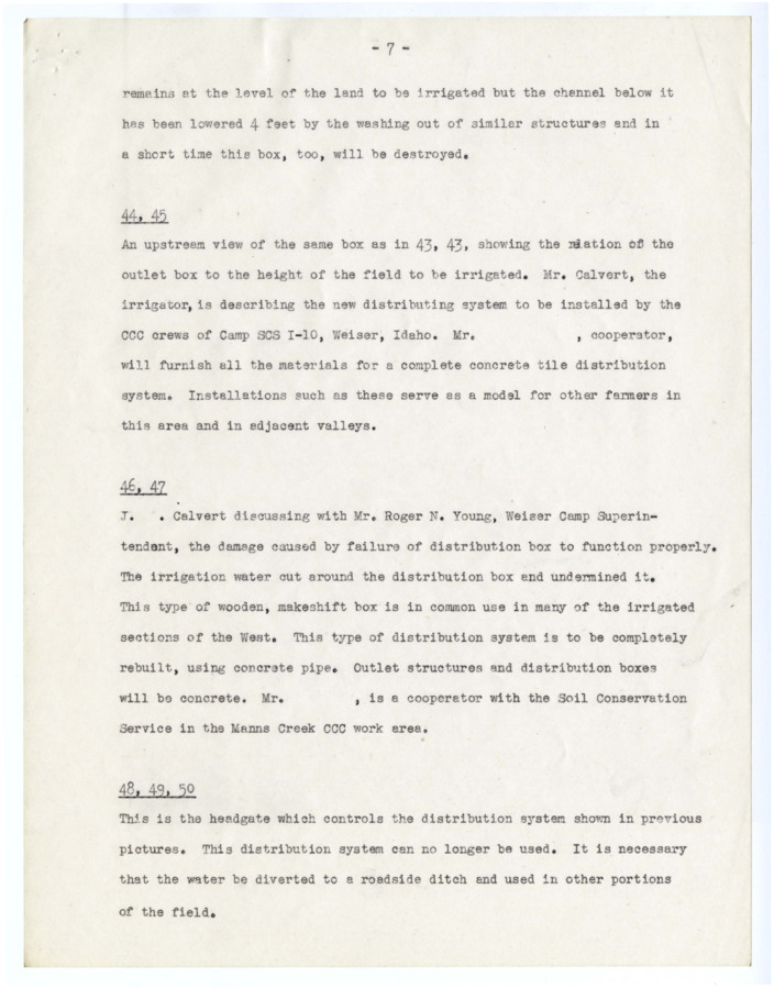 A description page of Kodachrome slides that shows Calvert describing a new distributing system to worker Roger N. Young. This does not include the slide image itself.